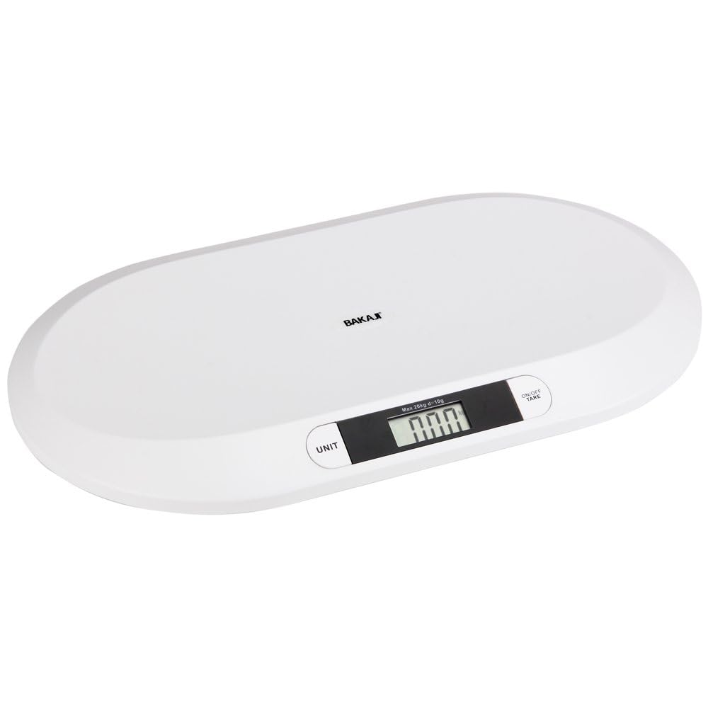 BAKAJI Balance électronique pesant enfants bébé avec affichage numérique LCD Balance pesant bébé 20 kg/44 arrêt automatique et Tara couleur blanche