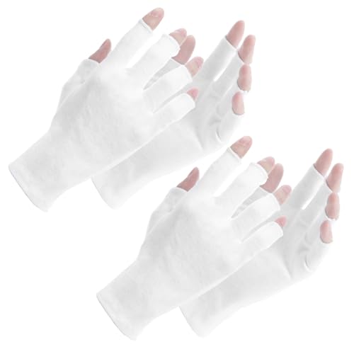 Oruola Lot de 2 paires de mitaines blanches en coton pour dormir, gants sans doigts blancs pour eczéma, traitement lotion et spa