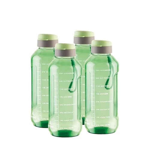 ATTRO Ultra Pro 2 Motivational 2-Liter BPA-Free Water Bottle with Leak-Proof Flip-Top Cap, Nylon Strap and Stylish Mint Green Color for Daily Hydration-Set Of 4