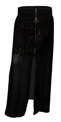 eVogues Plus Size Front Split Layered Skirt Black