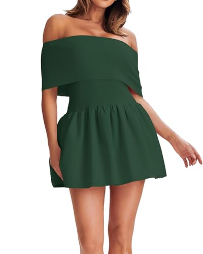 Image of Atizon Women's Summer Off The Shoulder Mini Dress Casual Short Sleeve Trendy Cocktail Party A Line Dresses