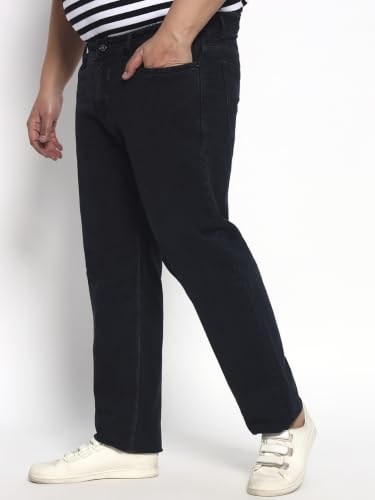 Image of Cotton Comfort Fit Jeans for Men | Full-Length Solid Denim Pants with Button Closure, Embroidered Design, Mid-Rise Casual Trousers for Daily | Classic Jeans for Office Bottoms (DI-249)