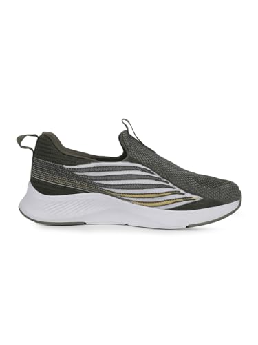 Image of Liberty Leap7x Robin-E Men Sports Walking Shoes - Light Grey and Olive Green | Comfortable and Durable Non-Lacing Closure - Suitable for Running, Gym, Jogging and Outdoor Shoes for Man