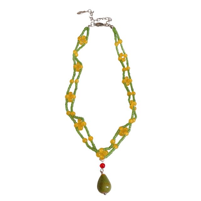 Double Layer Rice Bead Necklace | Water Drop Pendant Clavicle Chain Jewelry-image-9