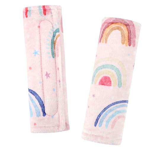 Image of Carseat Strap Covers for Babies, Soft Seatbelt Covers for Kids, Reversible Baby Car Seat Strap Covers, Size: 6.5 x 6.5 inch, for Baby Car Seat, Stroller, Swing, High Chair, Rainbow