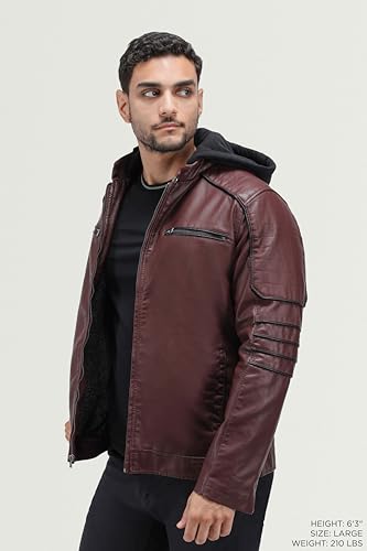 Image of X-Ray Men's Slim Fit Faux-Leather Moto Jacket with Removable Hood