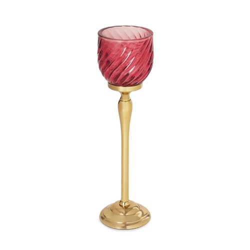 Image of Pure Home Red Swirl Textured Hurricane - Large | Size: 9 x 9 x 24 cm | Premium Hurricanes for Everyday Styling | Table Top & Shelf Decor Showpiece | Ideal for Housewarming & Wedding | Premium | Pack of 1