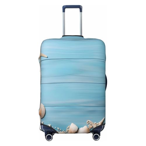 Beach Wooden Starfish Seashell Travel Luggage Cover Elastic Suitcase Covers Washable Anti Scratch Luggage Dust Covers Protector, Fits 29-32 inch Luggage, XL