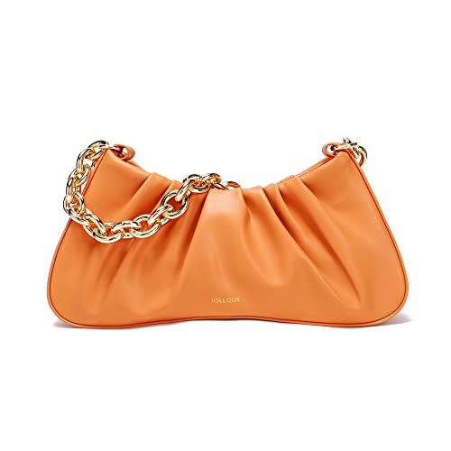 Image of JOLLQUE Shoulder Bag for Women, Small Leather Dumpling Bags, Handbag Purse, Gold Chain Evening Clutch Purses (Orange), orange