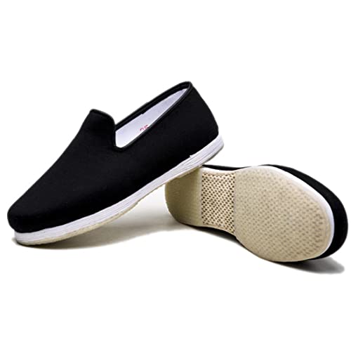 Men's Flat Cloth Shoes Wear-Resistant Slip-On Shoes,Traditional Chinese Old Beijing Handmade Thousand-Layer Sole Cloth Shoes,Black,10.5