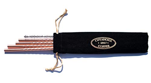 Set of 4 - Twisted Pure Copper Drinking Straws in Black Velvet Bag
