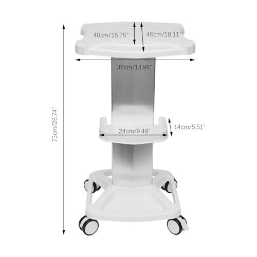 Salon Trolley Cart - Aluminum Mobile Trolley Stand Medical Rolling Carts for Ultrasonic Cavitation RF Machine Manicure Spa Shelf (White)
