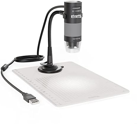 Plugable USB Digital Microscope with Flexible Arm Observation Stand Compatible With Windows, Mac, Linux (2MP, 250x Magnification)