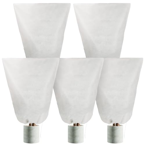 5 Pack Thick Winter Plant Fleece Frost Protection Covers Reusable Garden Fleece Bags with Zipper & Drawstring Breathable Cold Protection for Plants Shrubs and Potted Trees (white 50x50cm/5pcs)
