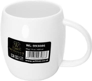 Wilmax White Porcelain Set Of 6 Mugs 14 Oz | 400 Ml | Dishwasher Safe, Easy To Clean | Fine, English Porcelain | Wl-993086/A
