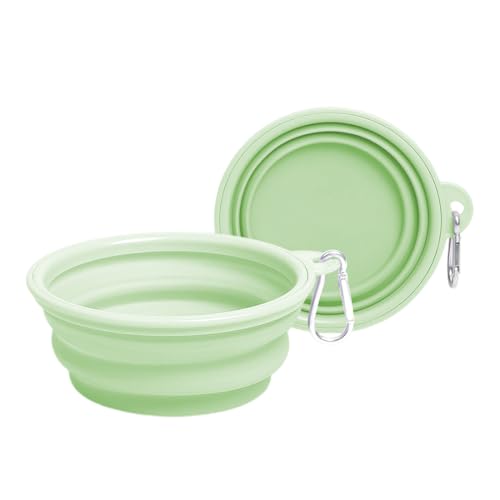 Ciotola pieghevole per cani, 2 Pezzi, Ciotola da viaggio, mangiatoia e abbeveratoio – ideale per viaggio, passeggiate e uso quotidiano, Lavabili in Lavastoviglie (Verde, 350 ml)