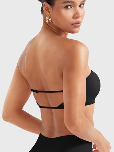 YEOREO Women Strapless Bandeau Sports Bra Padded Tube Top Workout Impact Backless Bralette Seamless Gym Yoga Everyday Bras4
