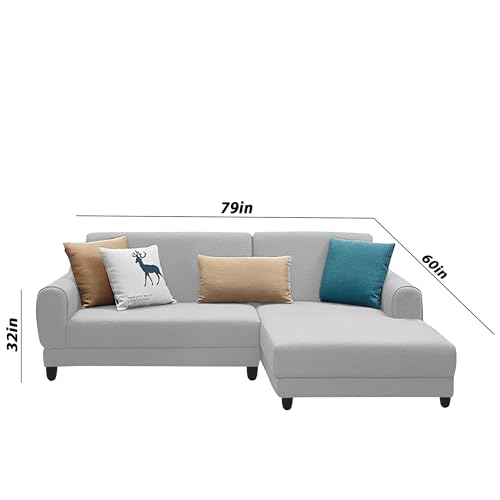 Image of Kraven RHS 4 Seater L Shape Sofa Set for Living Room (Grey Fabric) Premium Fabric Sofa