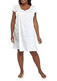 Miss Elaine Women's Plus Size Short Sleeve Silkyknit Floral Print Short Nightgown (2X Plus, Ivory...
