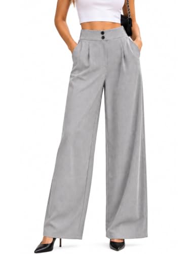 Image of Women's Wide Leg Bottomwear with Pocket || Corduroy Mid Rise Loose & Relaxed Fit Casual Korean Baggy Trousers for Woman Elegant Workwear for Office, College & Events