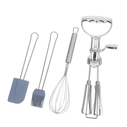 LOLIPPYY 4個点手動転式卵泡立て器 シリコン製ブラシとスパチュラ付き 耐熱性 非粘着キッチンツール ベーキング 調理 混ぜ合わせに コンパク