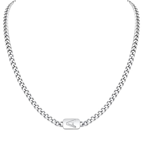 VNOX Silver/Gold/Black Initial Necklace for Men - A-Z Letter Necklaces Cuban Link Chain Pendant Neckless for Mens Womens Valentines Day Christmas Birthday Jewelry Gift