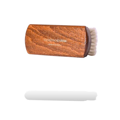 Valentino Garemi Luxury Shining Brush - Polishing Cleaning Buffing Dusting Natural Goat Hair Real Hard Wood Handle for Leather or Fabrics Shoes, Boots, Crafts, Cloths, Furniture – Brown Stained