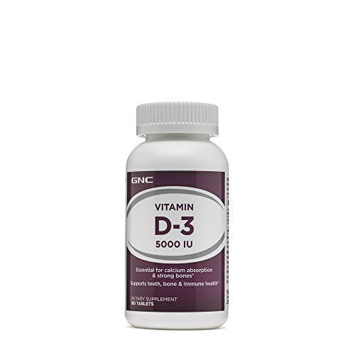 GNC Vitamin D-3 5000 IU, 180 Tablets, Supports Teeth, Bone and Immune Health