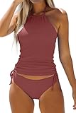 11 Best Swimsuits for Athletic Build - Body Flattering Bathing Suits for 2026 11 Beachsissi Women's Bathing Suit Solid Color Drawstring Side Halter Neck Tankini Set, Plum Red, L