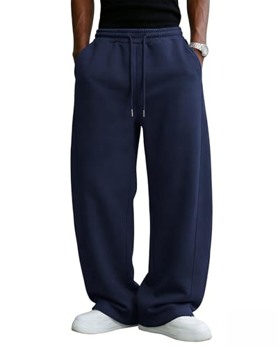 Image of Men's Baggy Sweatpants Cotton Fleece Wide Leg Lounge Sweat Pants Drawstring Waist Jogging Pants with Pockets