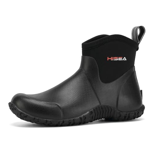 HISEA Men's Rain Boots, Ankle Height Garden Shoes Waterproof Rubber Neoprene Mud Boots Durable Insulated Short Outdoor Work Booties for Gardening Farming Camping Fishing and Yard Working