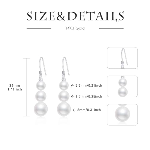 Real 14k Gold Freshwater Cultured Pearl Dangle Earrings for Women, 14kt Gold Jewelry Gifts for Her3