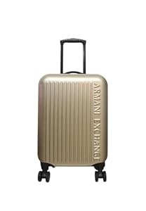 Armani Exchange Reisekoffer mit Rollen, geriffeltes Design, Champagner, 4 drehbare Rollen