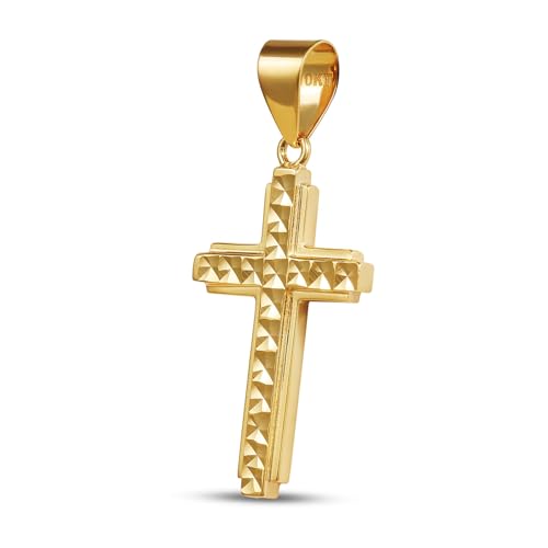 Italian 10K Solid Yellow Gold Diamond Cut Cross Pendant for Men & Women - Italian Real10K Yellow Gold Cross Pendants for Women Religious Faith Catholic Jewelry (1.6 gm)2