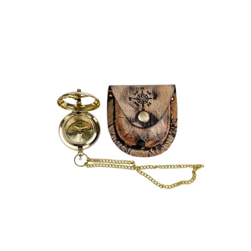 Brújula de bolsillo vintage de latón con cubierta de cuero