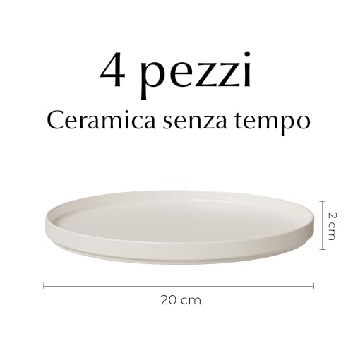 MIAMIO β Set di piatti piani in ceramica per 4 persone/Servizio di piatti in ceramica da 4 pezzi, piatti moderni in gres, lavabili in lavastoviglie β Collezione Luxe (Bianco, Piatto piccolo (4x)) - immagine 4