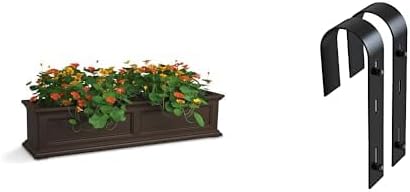 Mayne Fairfield 4ft Window Box Planter with Handrail Brackets - Espresso - Fade Resistant, Self Watering, Perfect for Outdoor Use
