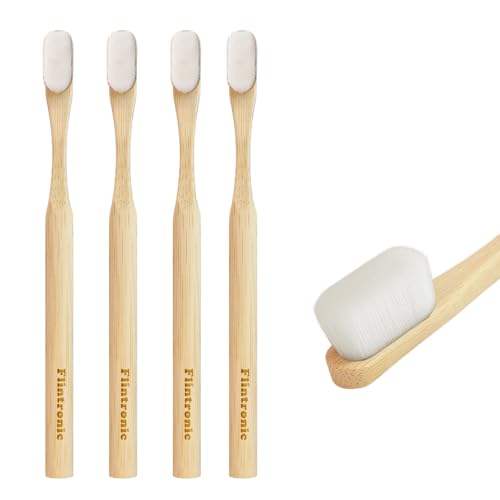 flintronic 4PC Cepillos de Dientes de Bambú, Cepillos de Dientes de Bambú Natural y Ecolóico, Cepillo de Dientes de Madera Natural y Ecológico, Cerdas Suaves, Ecológicas y 100% Biodegradables