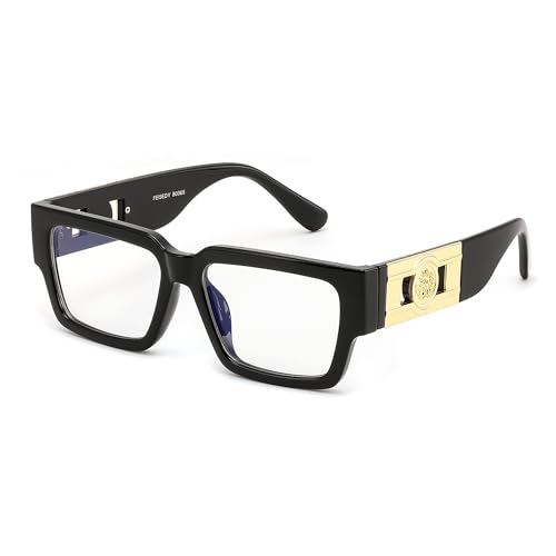 FEISEDY Retro Trendy Rectangle Blue Light Glasses for Women Men Classic Narrow Square Eyewear Frame B0365