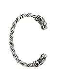 HAQUIL Silver Plated Stainless Steel Viking Arm Ring Geki and Freki Wolf Head Cuff Bracelet for Men,