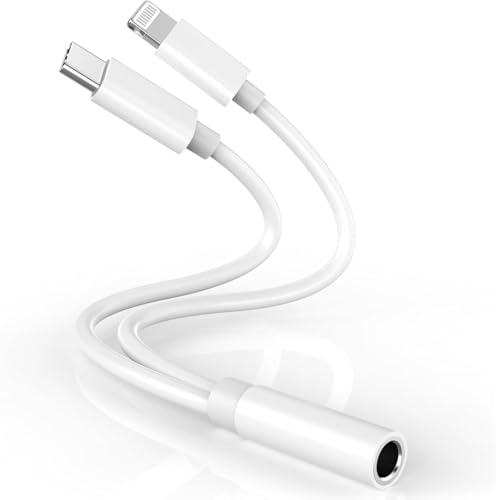 [Apple MFi Certified] Headphone Adapter for iPhone 16 15 14, 2-in-1 Lightning/USB C to 3.5 mm Headphone Jack Adapter, iPhone Aux Adapter Converter Dongle Audio Cable for iPhone 16 15 14 13 12 11 XS XR