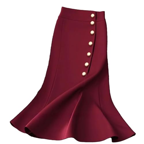 Women Elegant Temperament Solid Color Pencil Skirt Office Slim High Waist Single Breasted Skirts