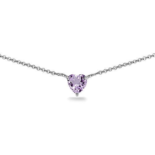 B. Brilliant 925 Sterling Silver 7Mm Heart Dainty Short Choker Purple Amethyst Necklace For Women Girls #TOP20
