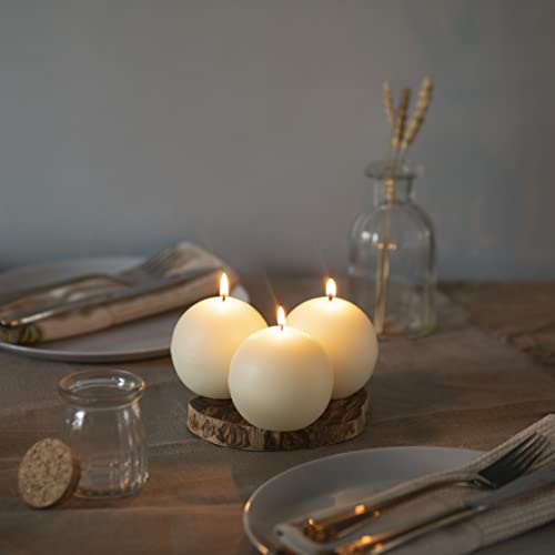 Candwax Candle Set Of 3 Round Candles Ball 3 Inch - Perfect Candle Decor As Wedding Decoration And Candles Romantic - Unscented Shaped Candles Long Burning - Ivory Candles #TOP7