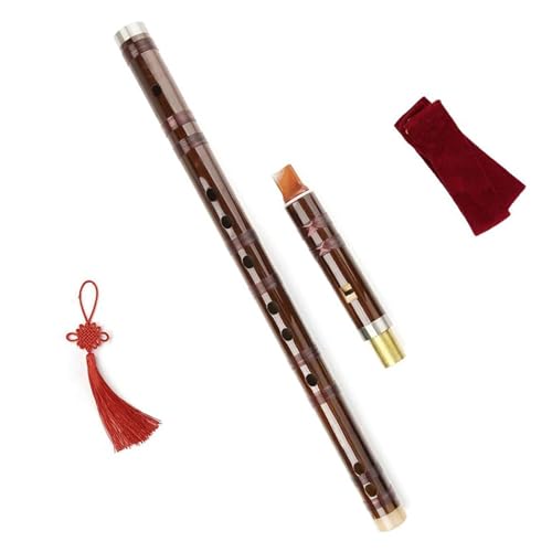 木製竹笛 手作りの茶色の2セクション竹フルートマウスピース内蔵楽器(CKey)