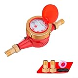 QuivyLivy Solarbetriebenes Hochtemperatur-Messgerät DN15 4-Punkt, Heiß- und Kaltzähler bis 90 °C Heimsysteme, Wohn-Eisenkörper mit Display, Rot (B)