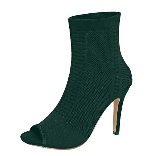 Bottes en tricot talon fin pour femme avec bout pointu en mesh et style baskets respirantes