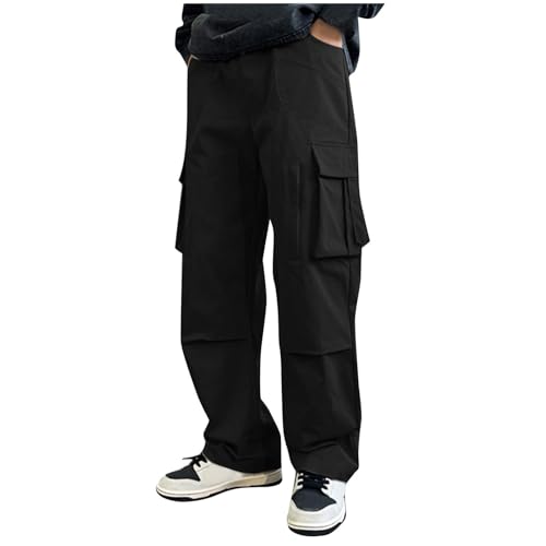 Men's Baggy Cargo Pants Wide Leg Casual Hiking Parachute Pants Loose Fit Hip Hop Outdoor Baggy Pants with Pockets