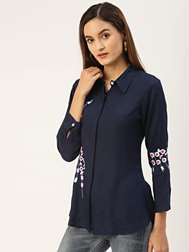 Image of Hisham Women's Rayon Embroidered Regular Top (Green)