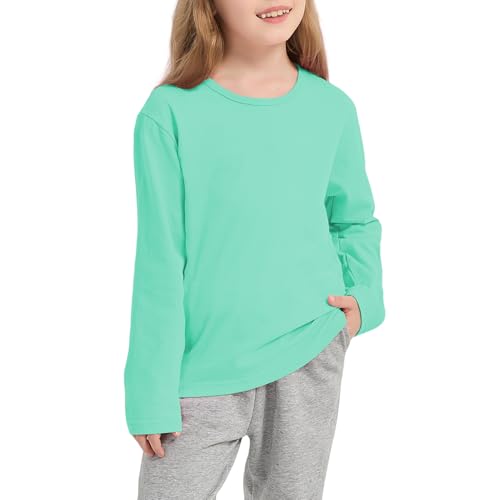 Girls/Toddlers Long Sleeve Shirts Kids Crewneck Soft Cotton Fall Tops Girls' Basic Long Sleeve Tee(2-14Years)